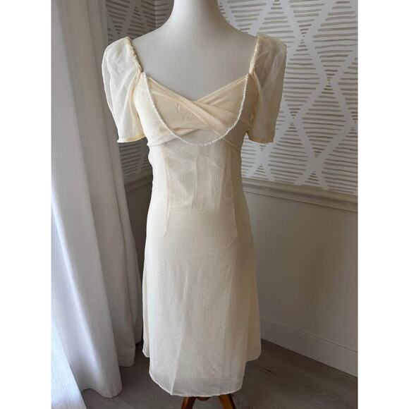 Wellrofoo Women’s Small Cream Midi Pearl Embellished Dress - Picture 1 of 6